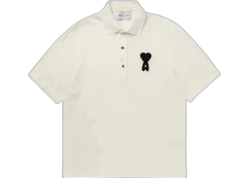 Ami Paris Boxy Fit Polo Creme/Black